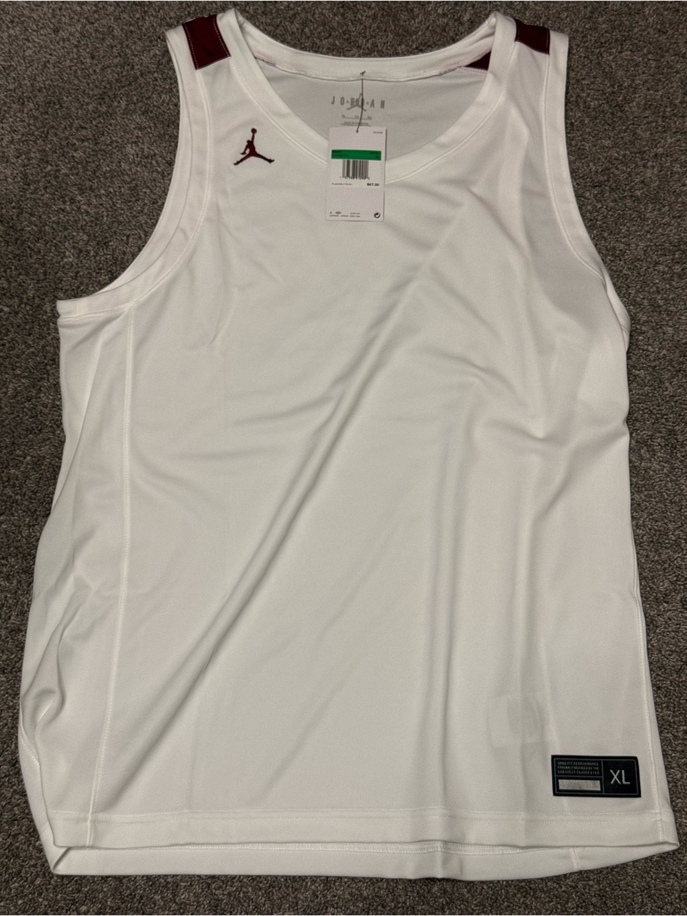 Jordan Men’s White Basketball Tank with Maroon Jumpman Accents